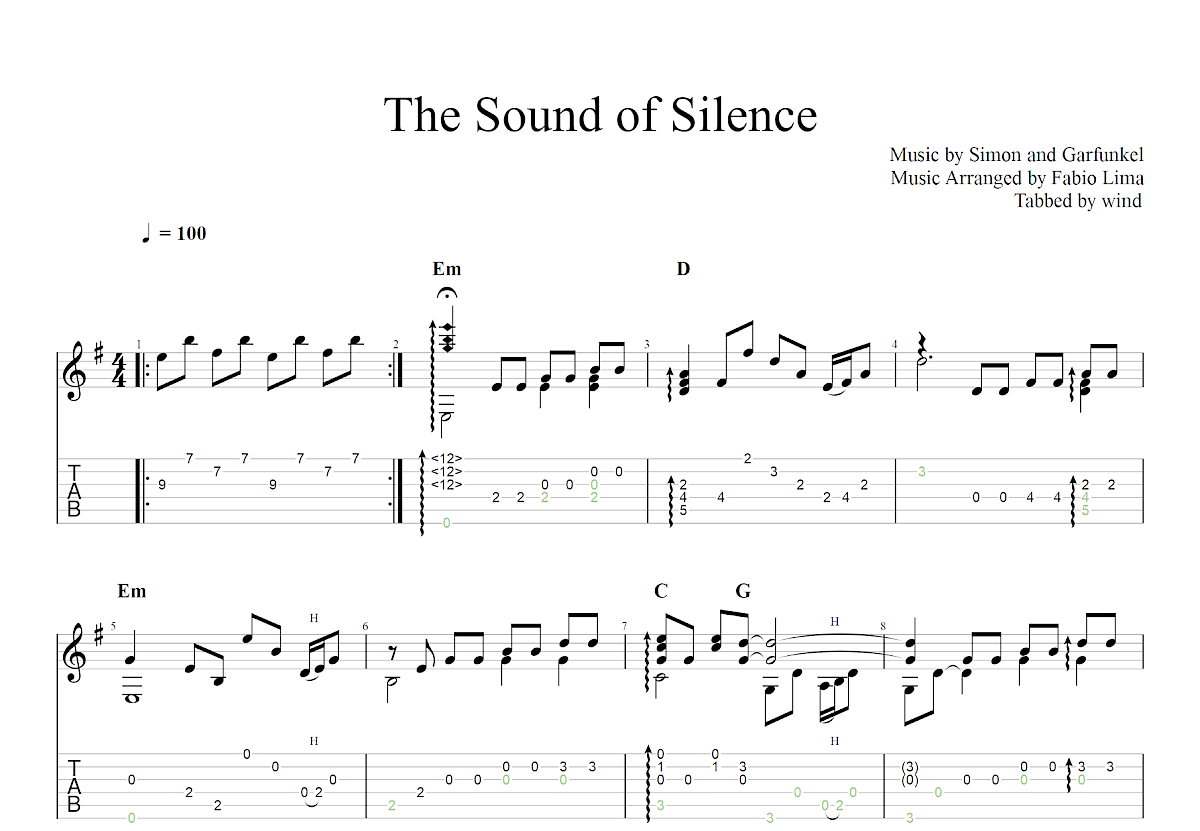 The Sound of Silence吉他谱预览图