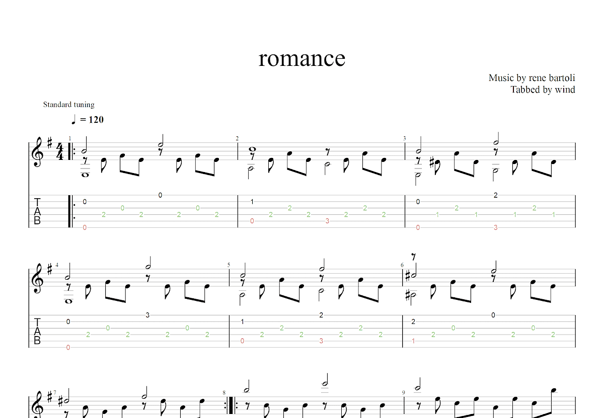 浪漫吉他谱_rene bartoli_G调古典