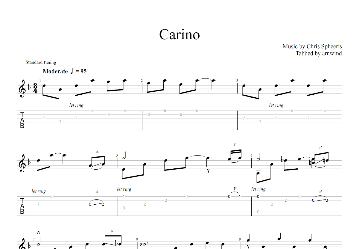 Carino吉他谱_Chris Spheeris_F调古典
