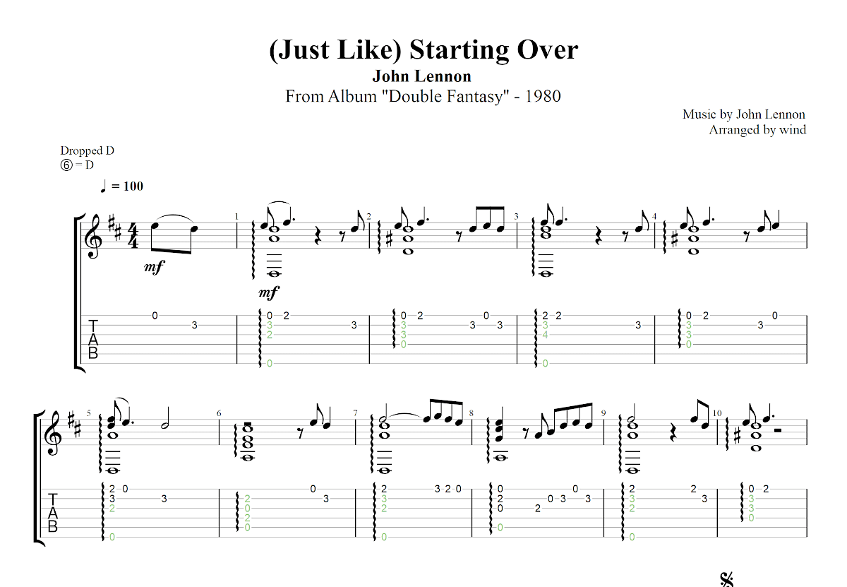 Just Like Starting Over吉他谱预览图