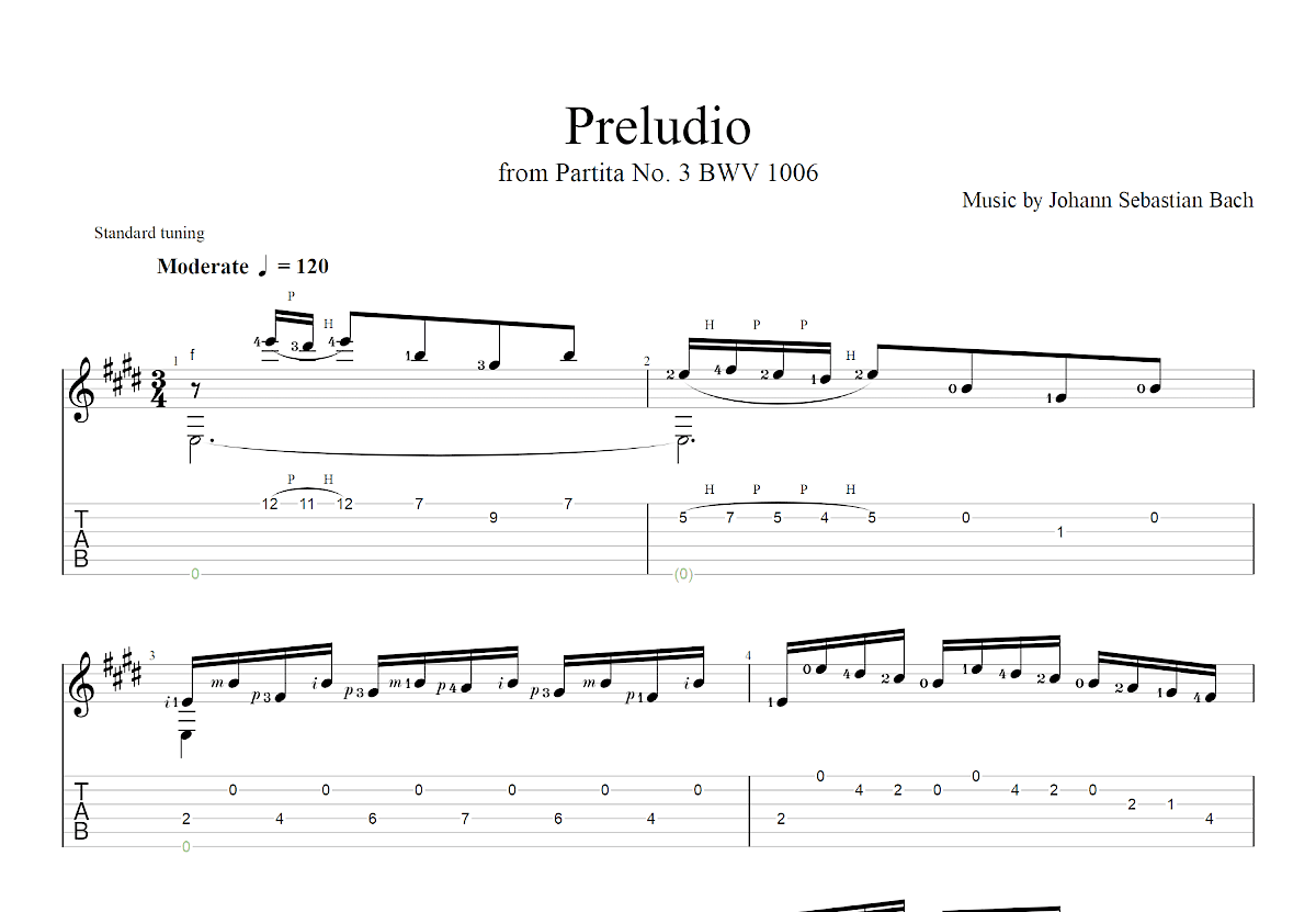 BWV 1006吉他谱预览图