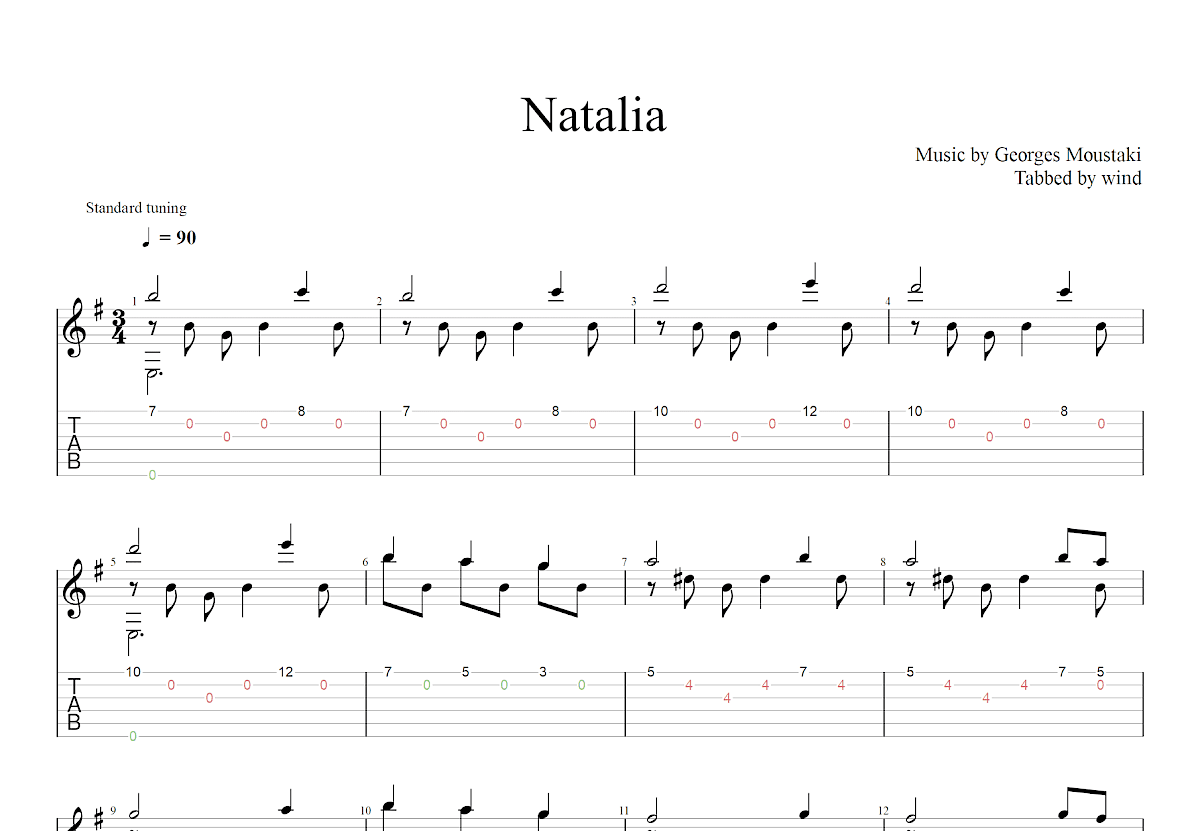 Natalia吉他谱_Georges Moustaki_G调古典