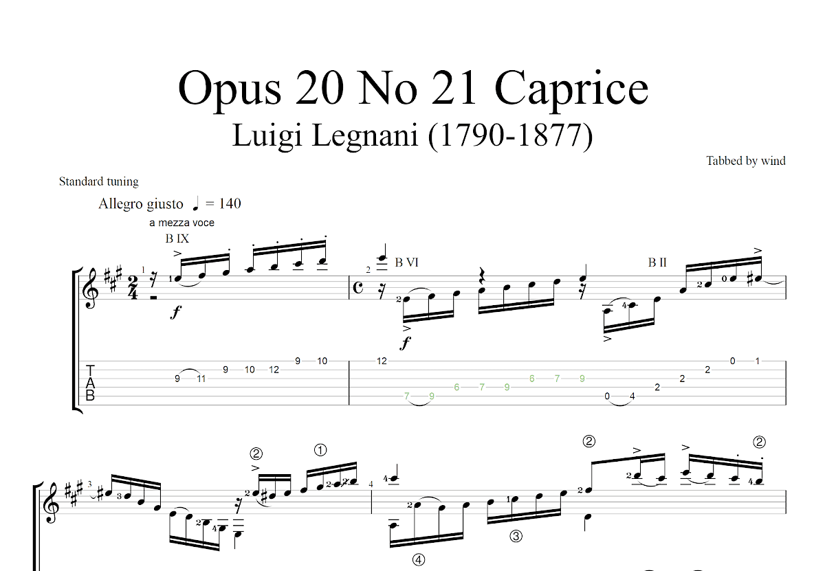 Opus 20 No 21 Caprice吉他谱预览图