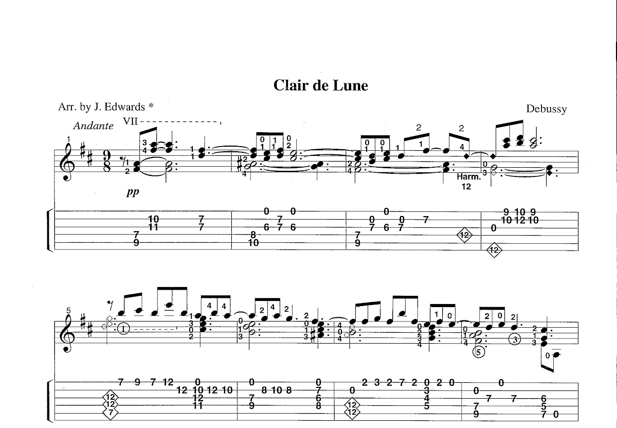 Clair de lune吉他谱预览图