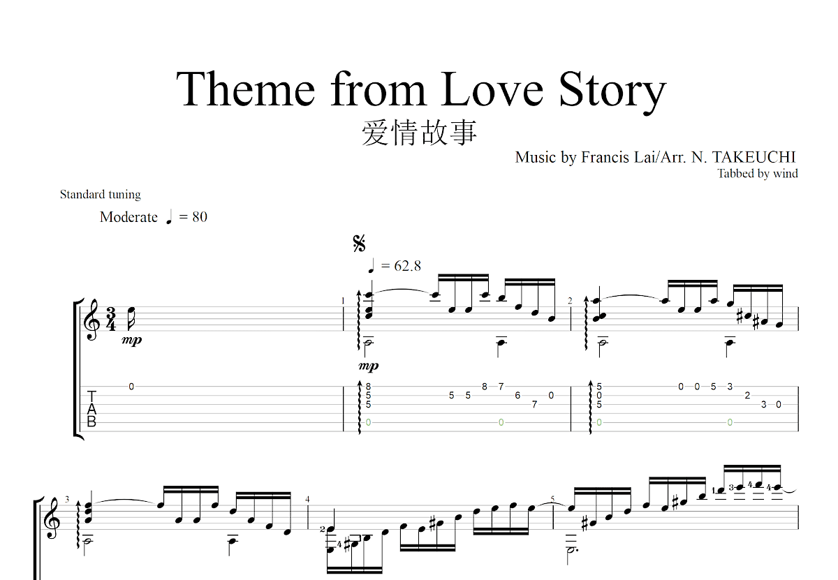 Theme from Love Story吉他谱预览图