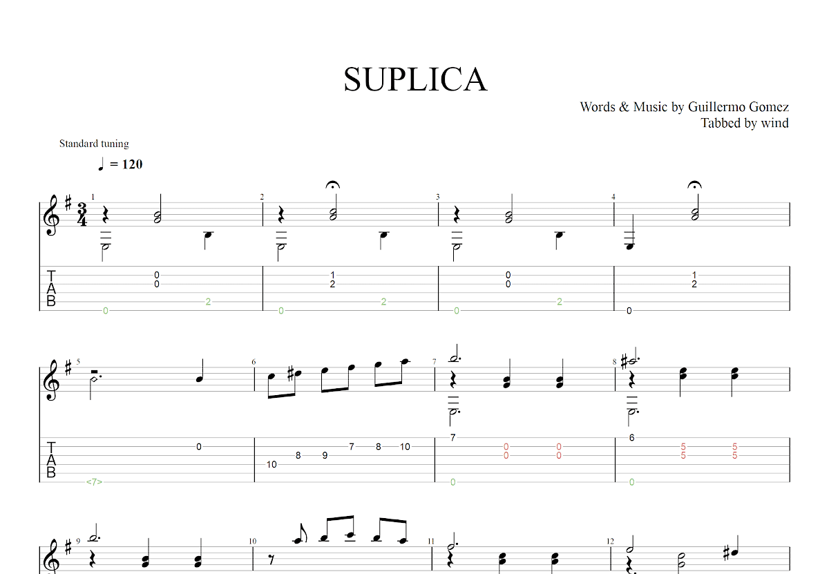 Súplica吉他谱预览图