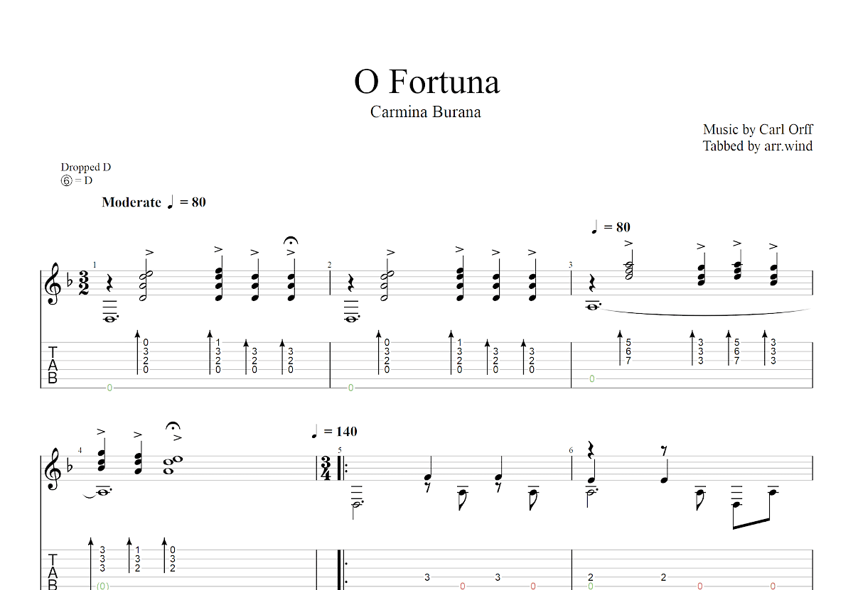 命运女神吉他谱_Carl Orff_F调古典