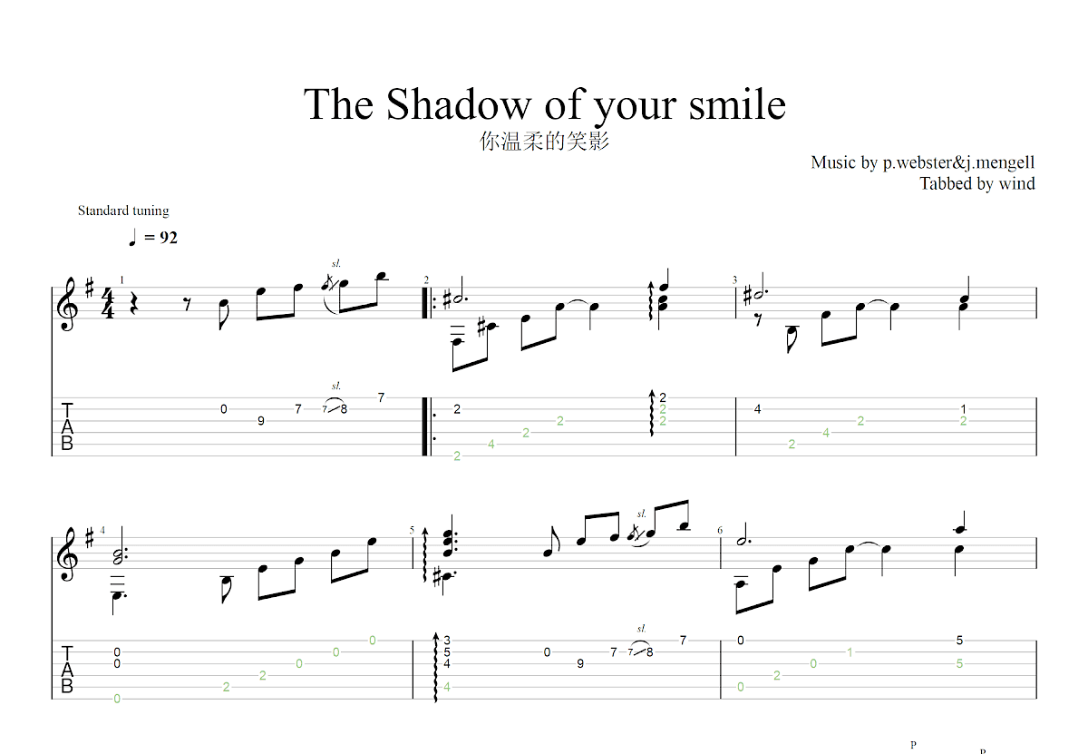 The Shadow of your smile吉他谱_p.webster,j.mengell_G调古典