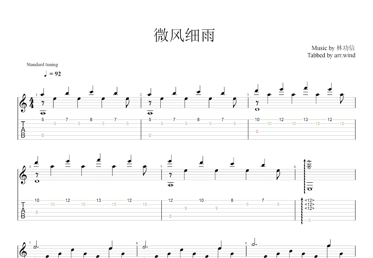 微风细雨吉他谱预览图
