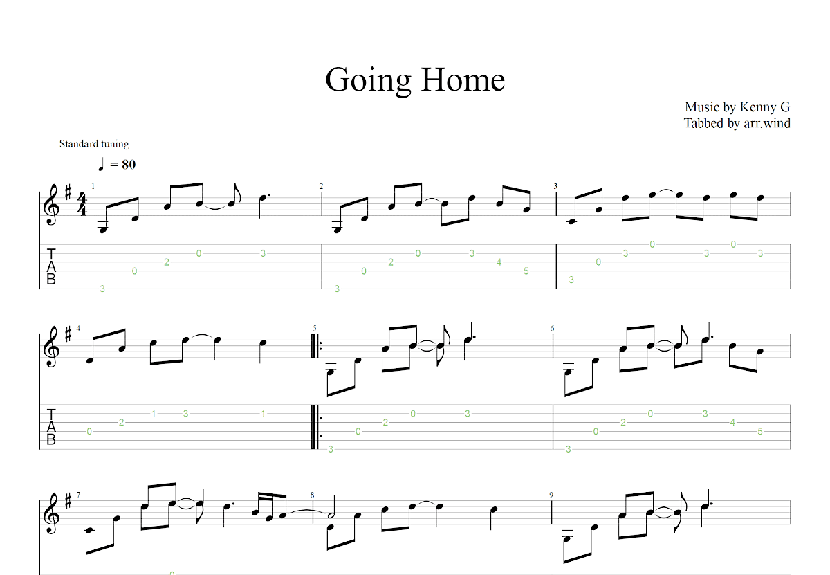 going home吉他谱预览图