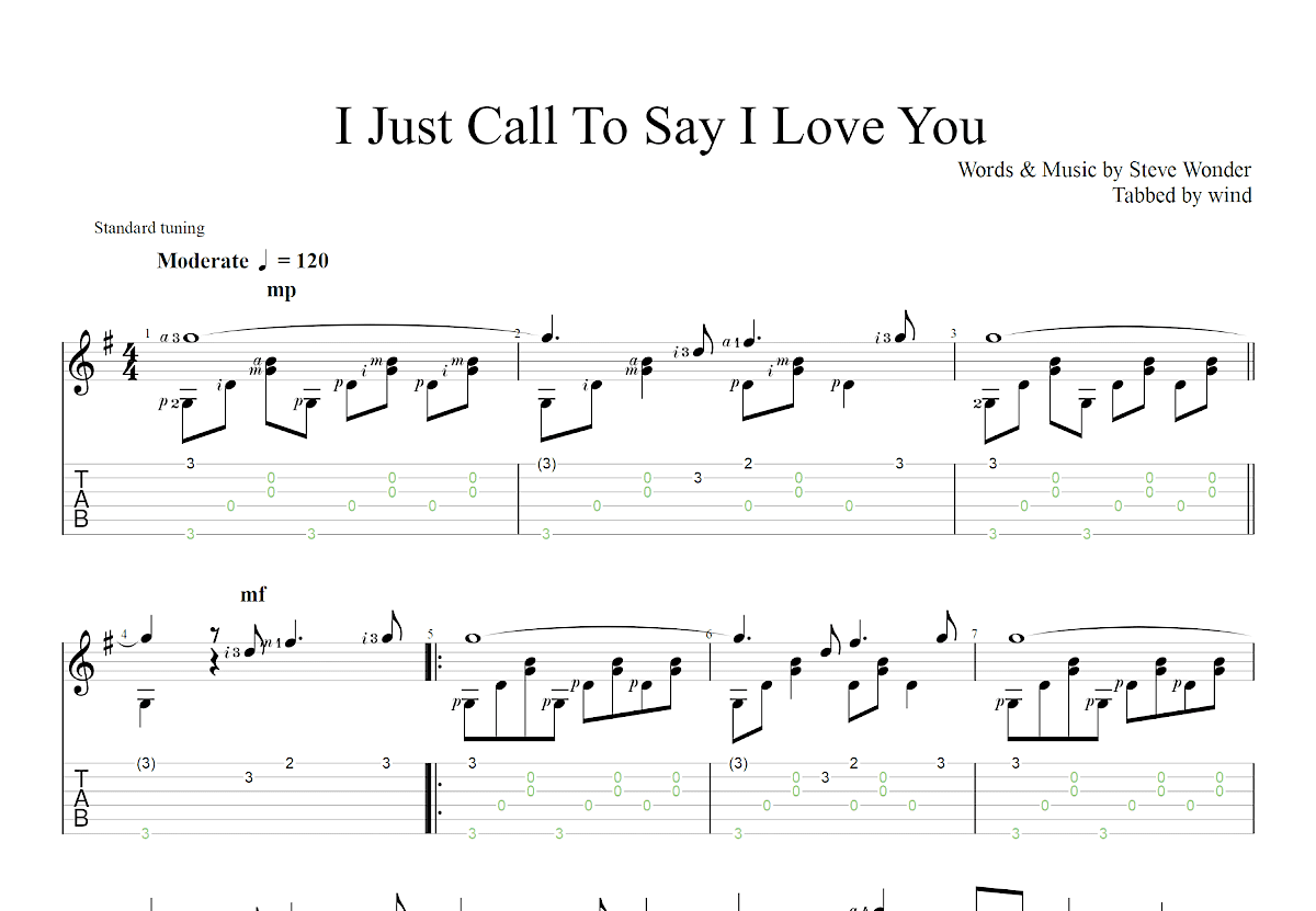 I Just Call To Say I Love You吉他谱预览图