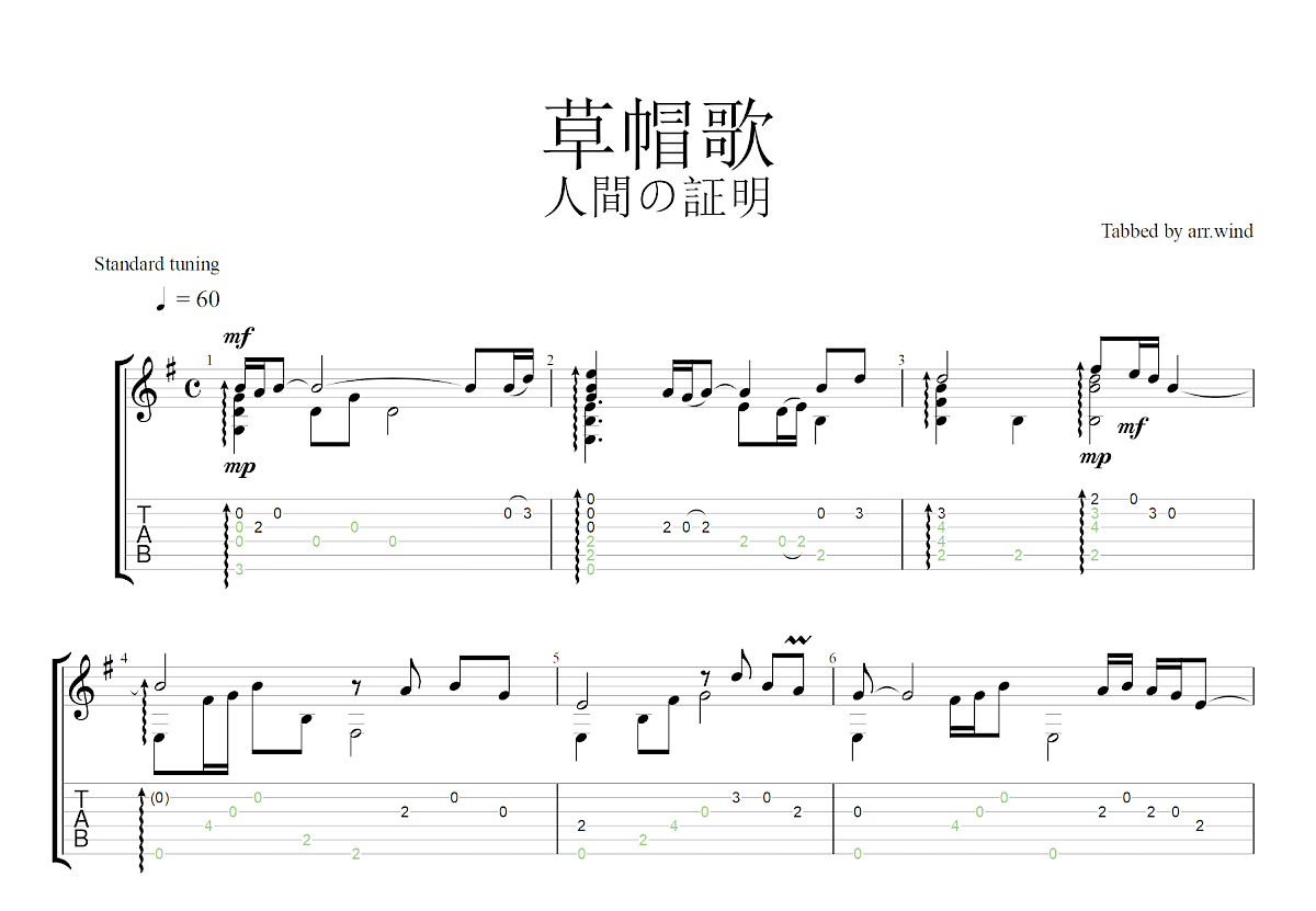 草帽歌吉他谱预览图