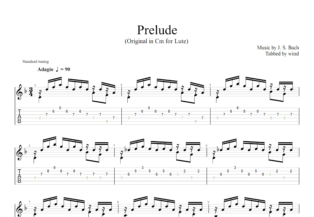 Prelude 999吉他谱_J. S. Bach_F调古典
