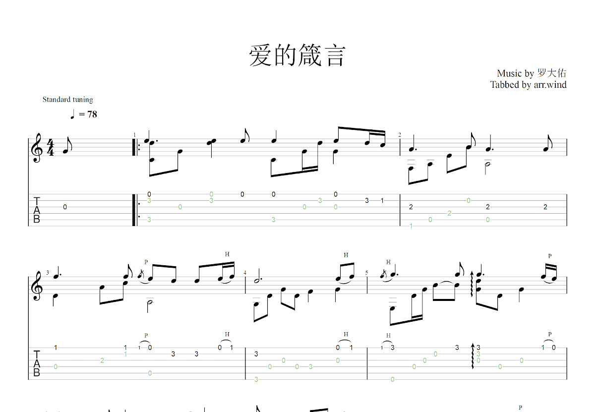 爱的箴言吉他谱_罗大佑_C调古典