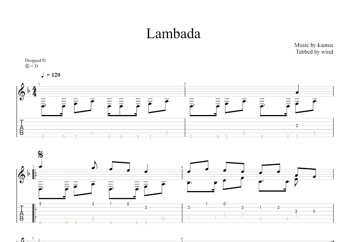 Lambada吉他谱_kaoma_F调古典