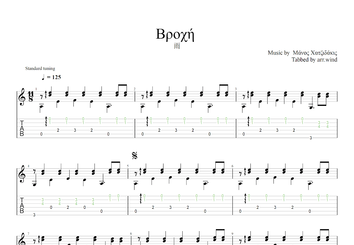 雨吉他谱预览图