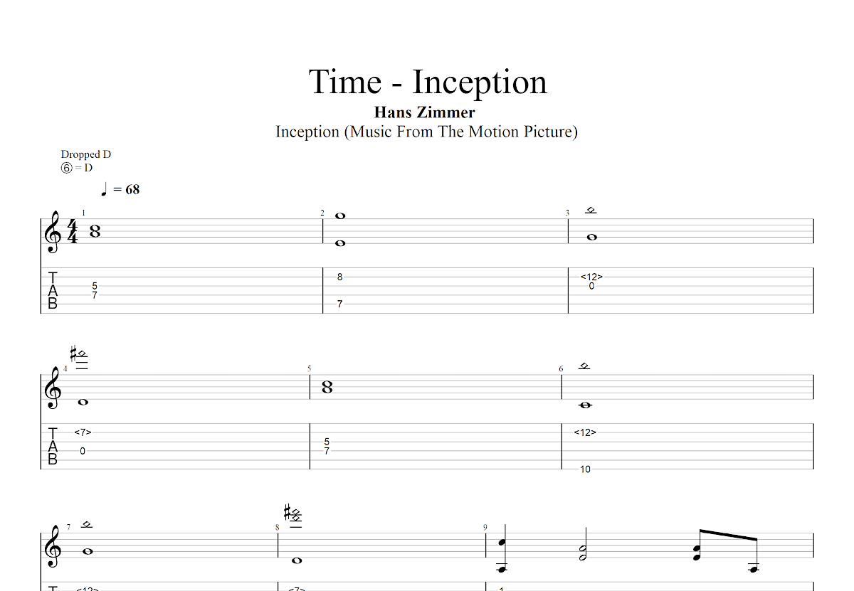 Time - Inception吉他谱_Hans Zimmer_C调古典