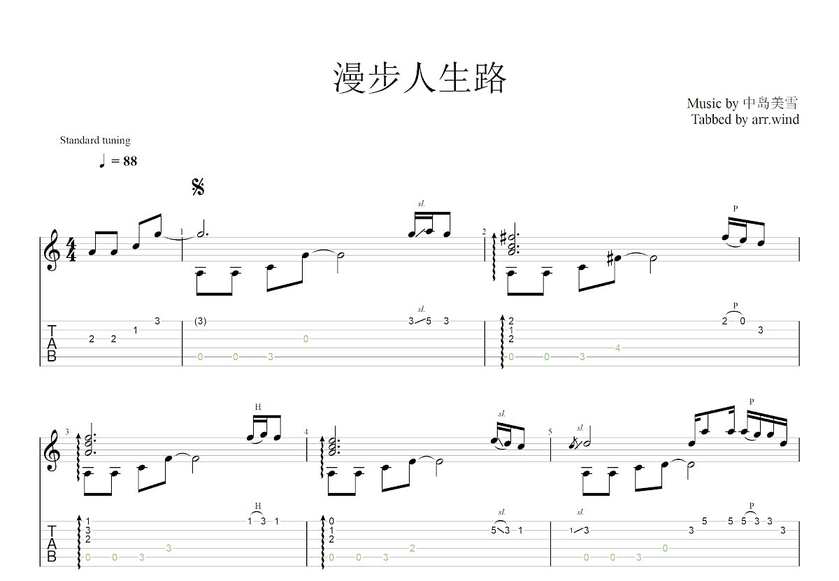 漫步人生路吉他谱预览图