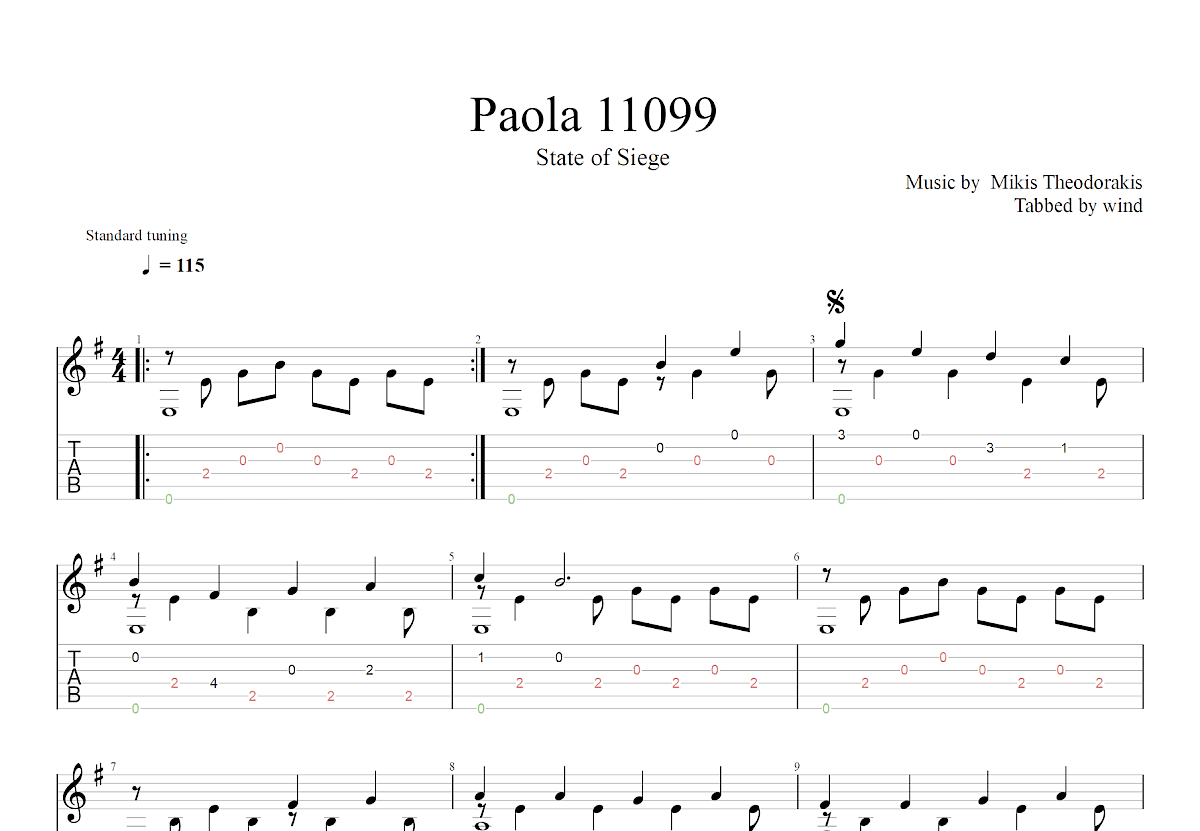 Paola 11099吉他谱_Mikis Theodorakis_G调古典
