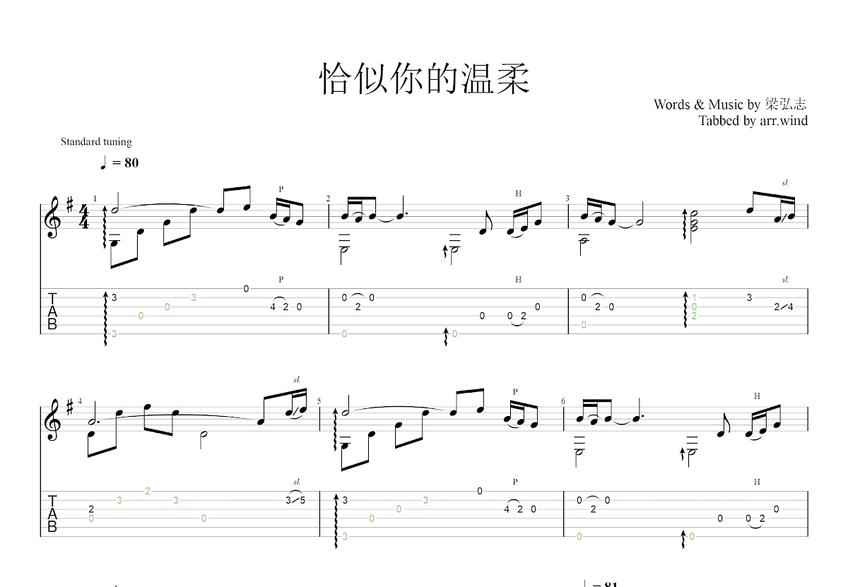 恰似你的温柔吉他谱预览图