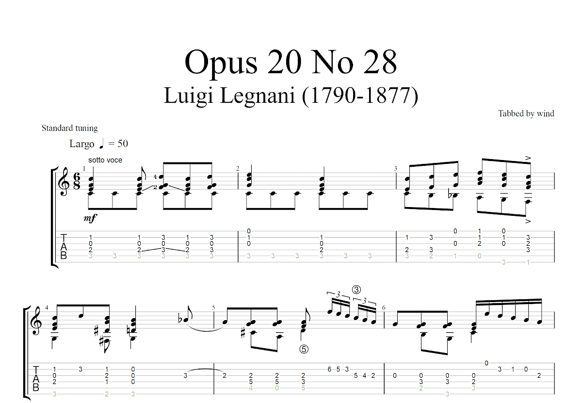 Opus 20 No 28吉他谱预览图