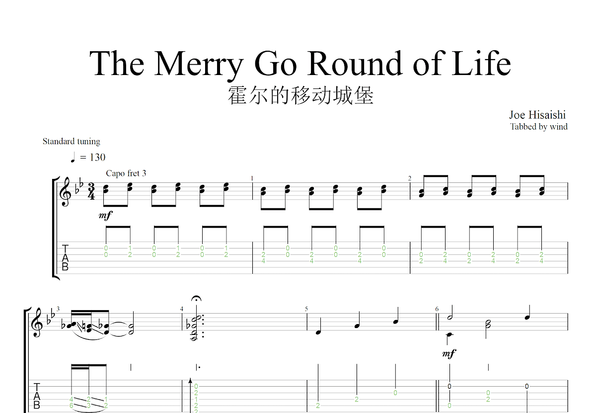 人生的旋转木马吉他谱预览图