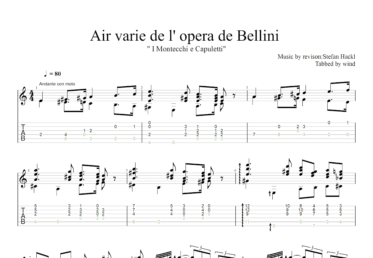 Air varie de l' opera de Bellini吉他谱_Stefan Hackl_C调古典