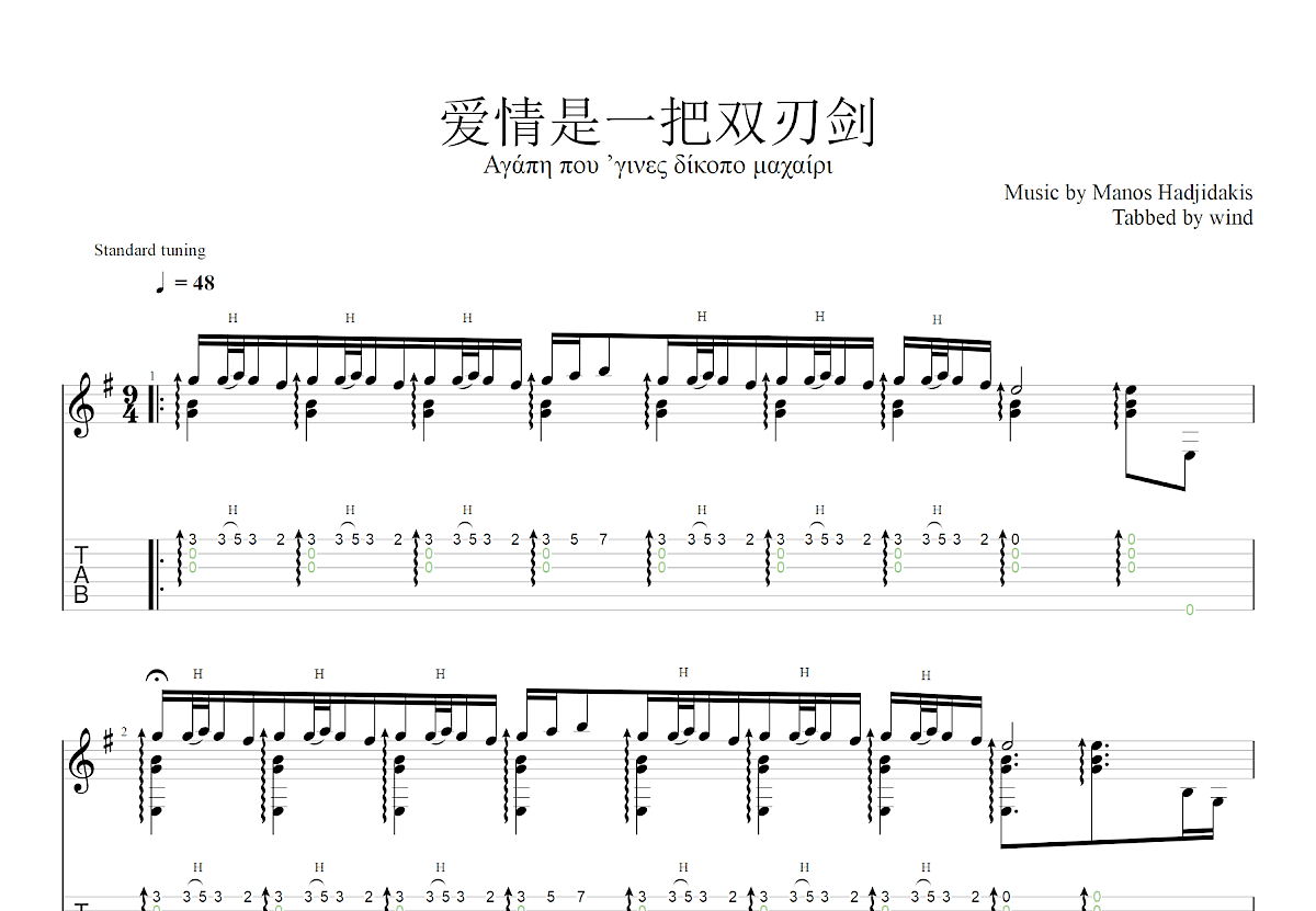 爱情是一把双刃剑吉他谱预览图