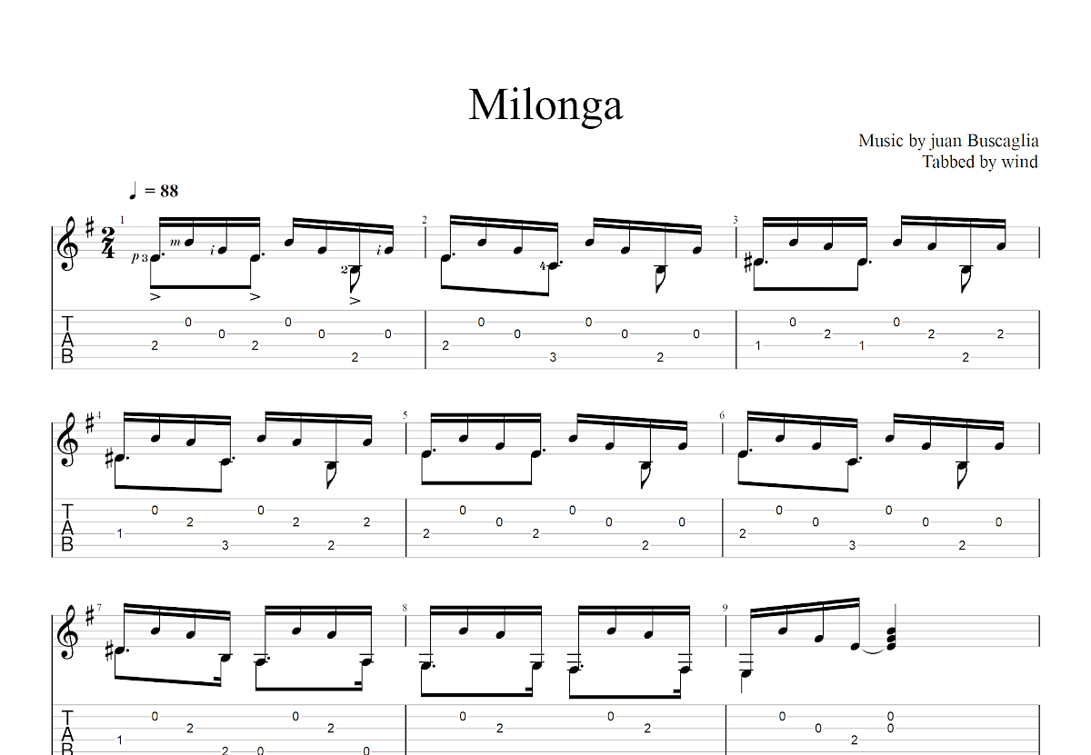 Milonga吉他谱预览图