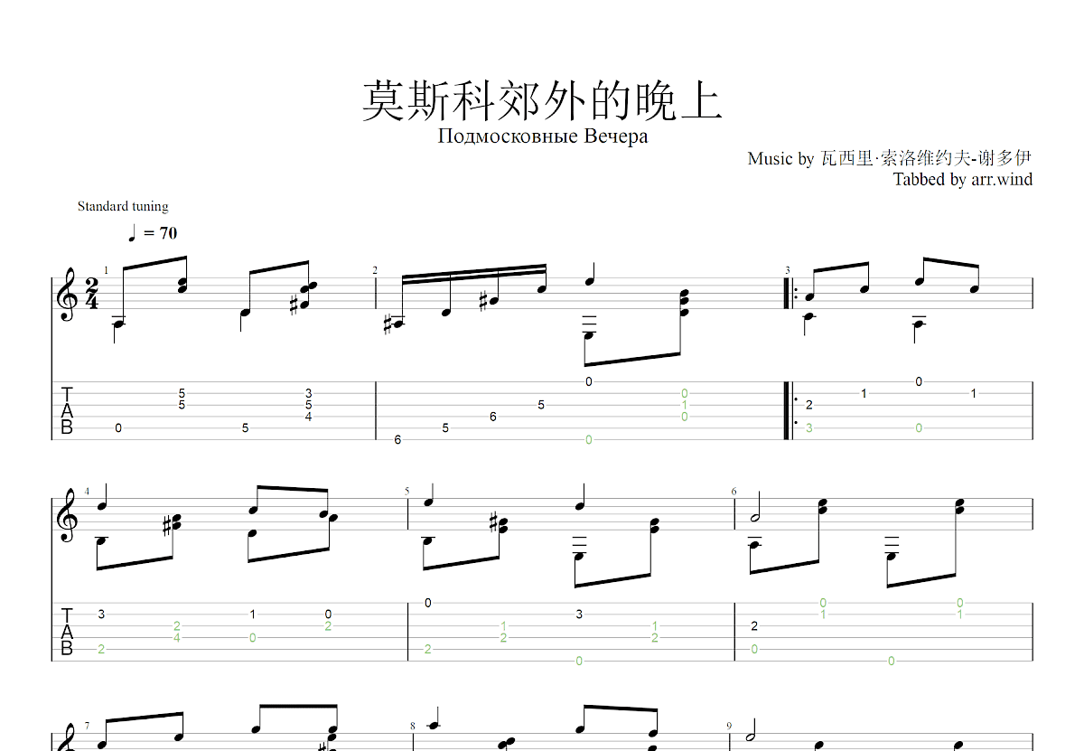 莫斯科郊外的晚上吉他谱预览图