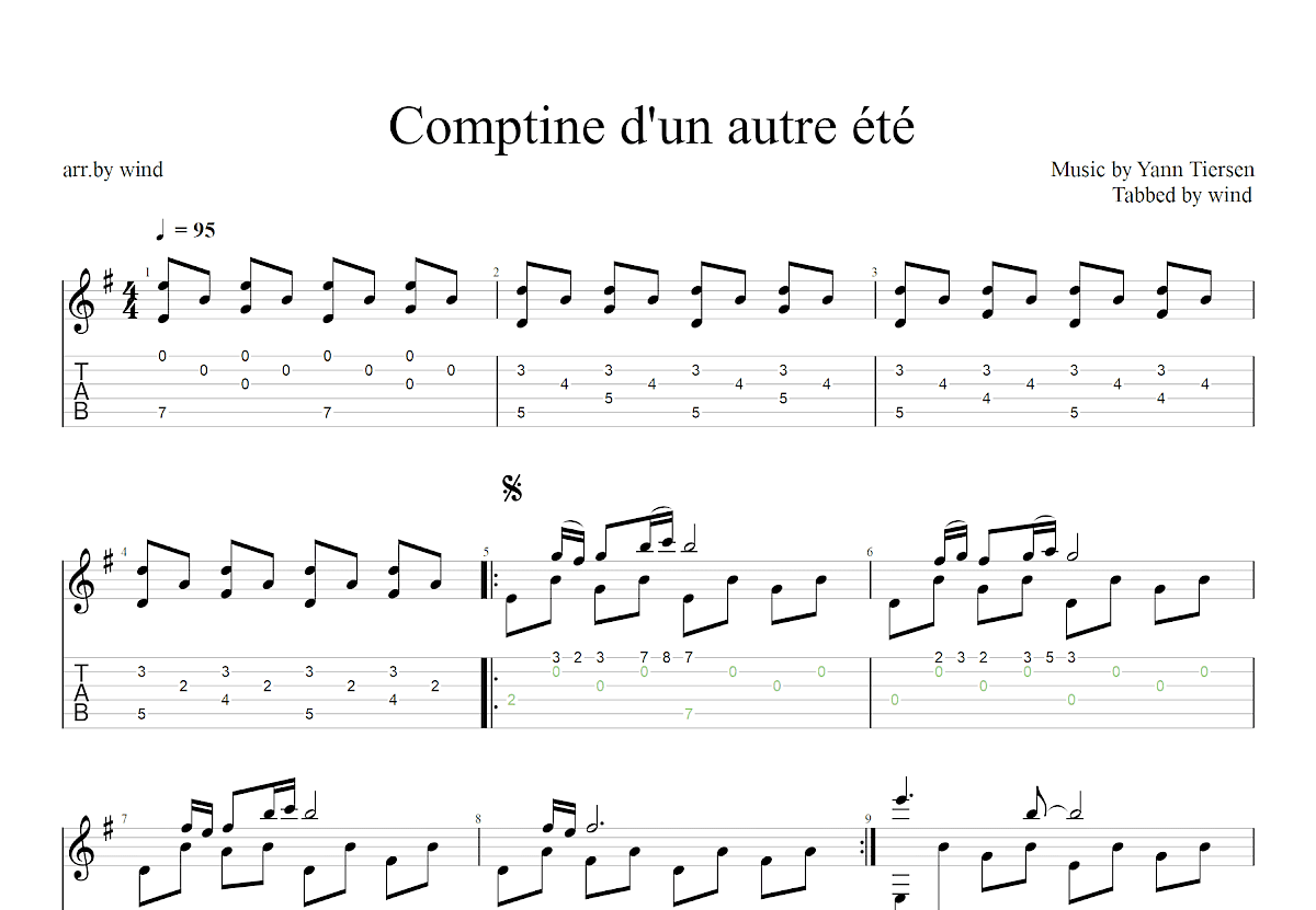 Comptine d'un autre été吉他谱预览图