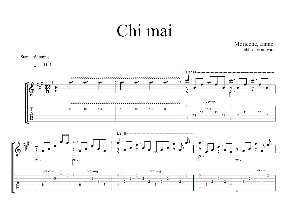 chi mai吉他谱_Moricone, Ennio_A调古典