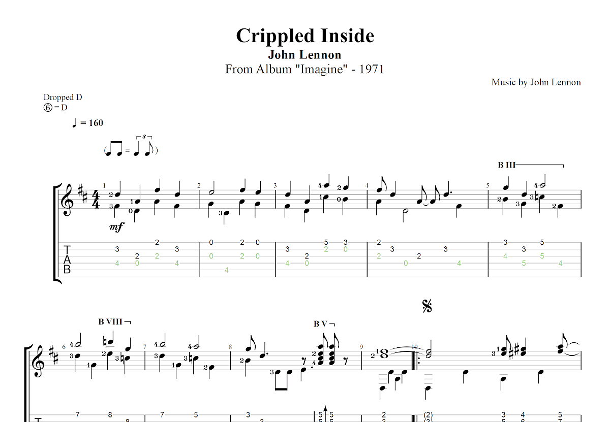 Crippled Inside吉他谱_John Lennon_D调古典