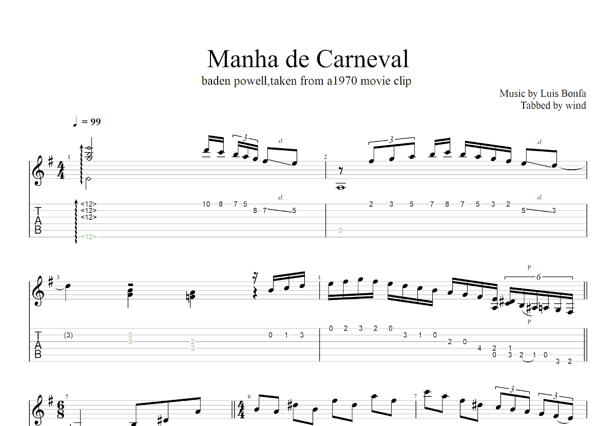 Manha de Carnaval吉他谱预览图