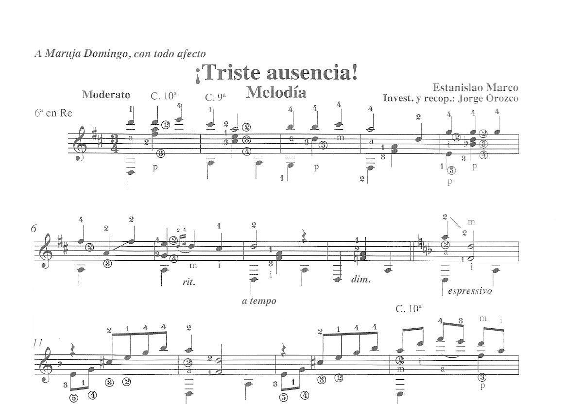 Triste Ausencia吉他谱预览图