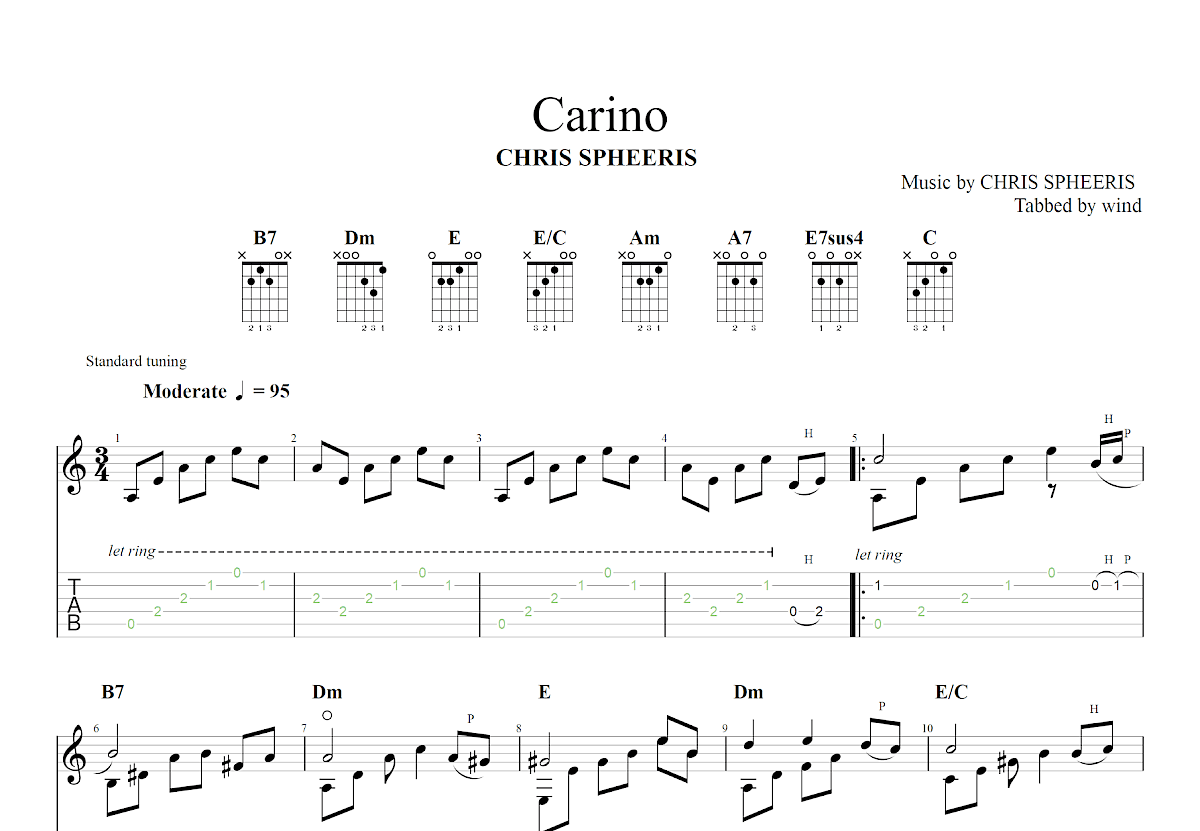 carino吉他谱预览图