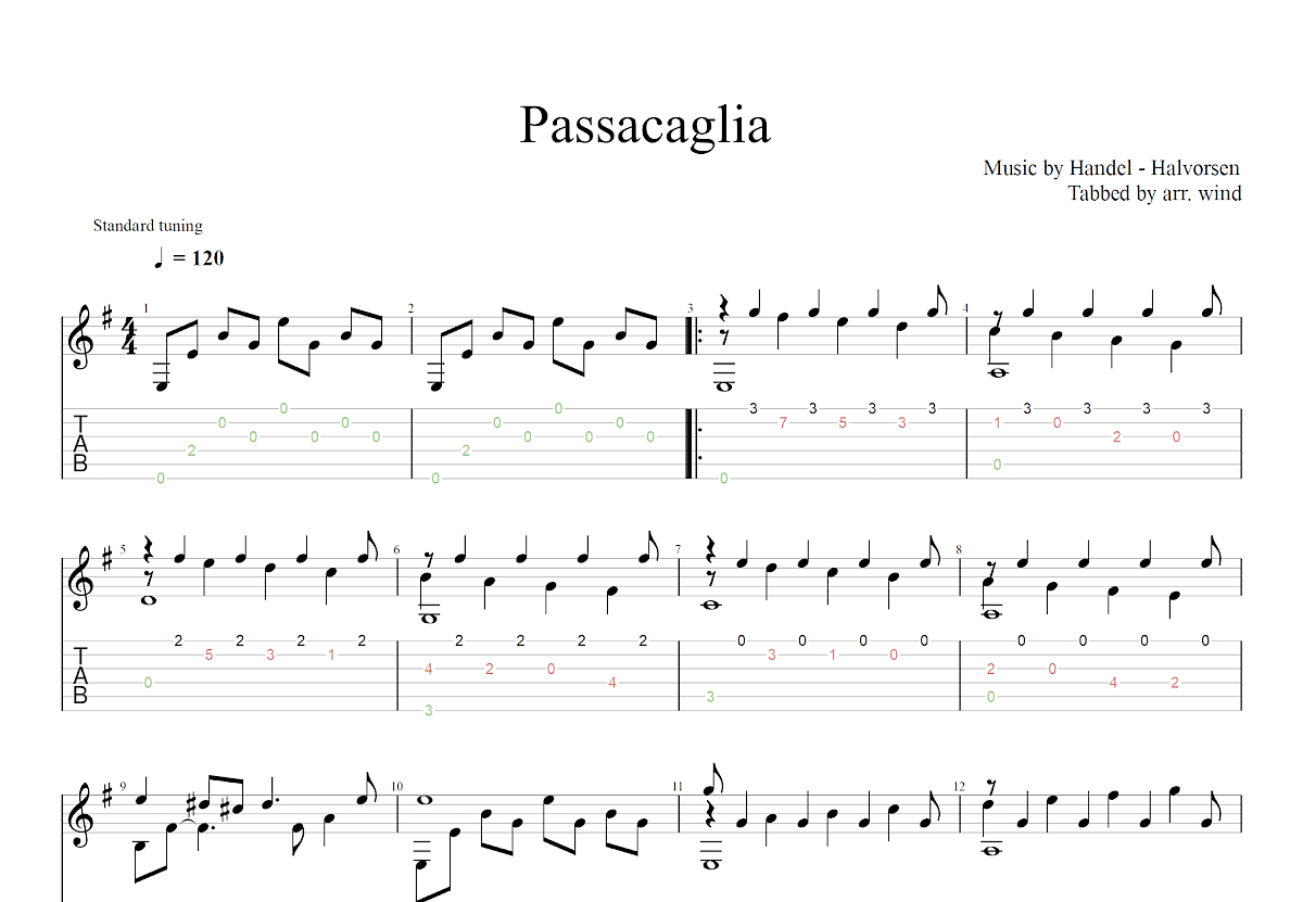 Passacaglia吉他谱预览图