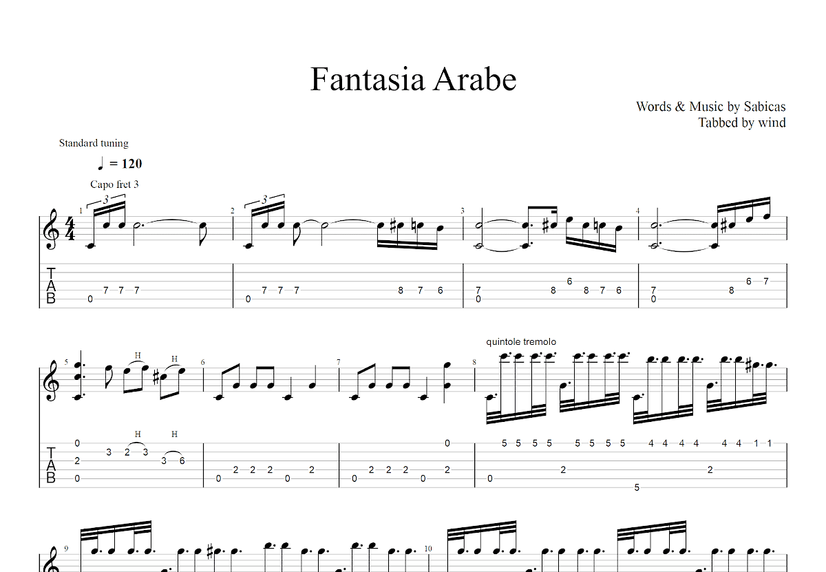 Fantasia Arabe吉他谱_Sabicas_C调古典