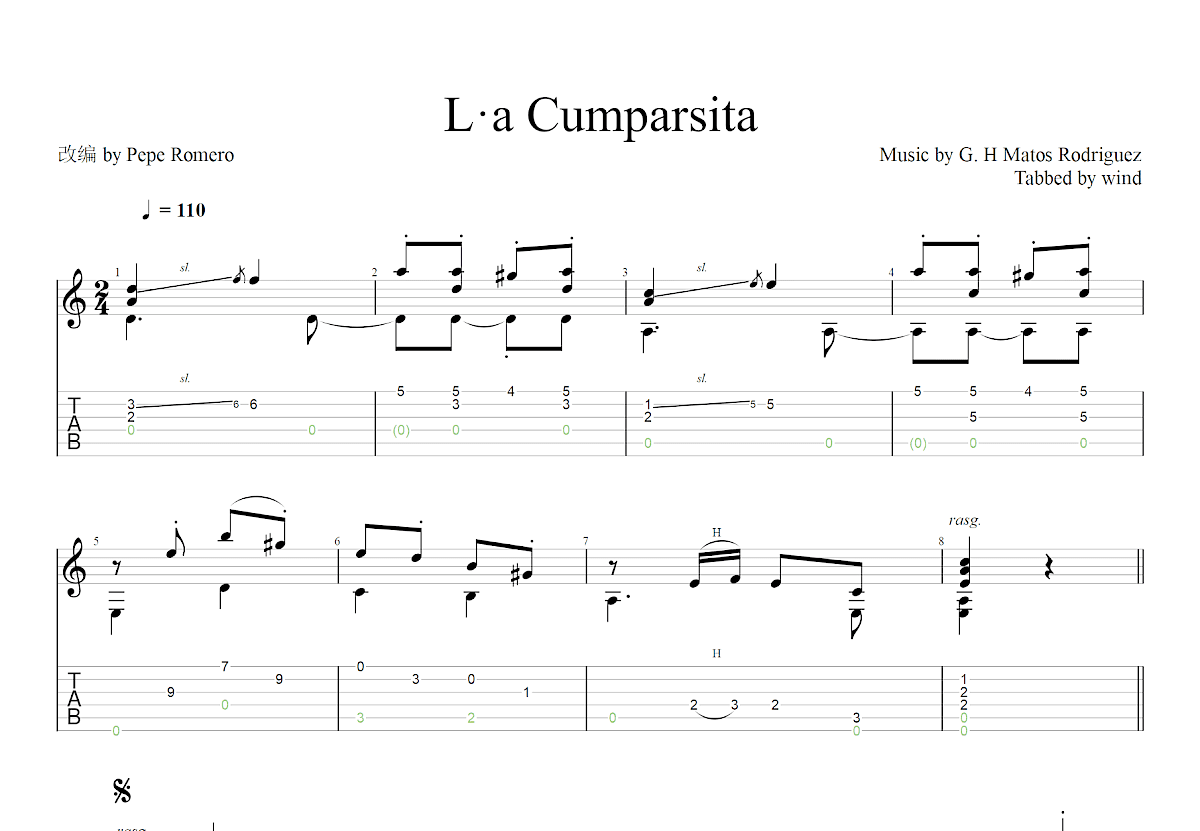La Cumparsita吉他谱预览图