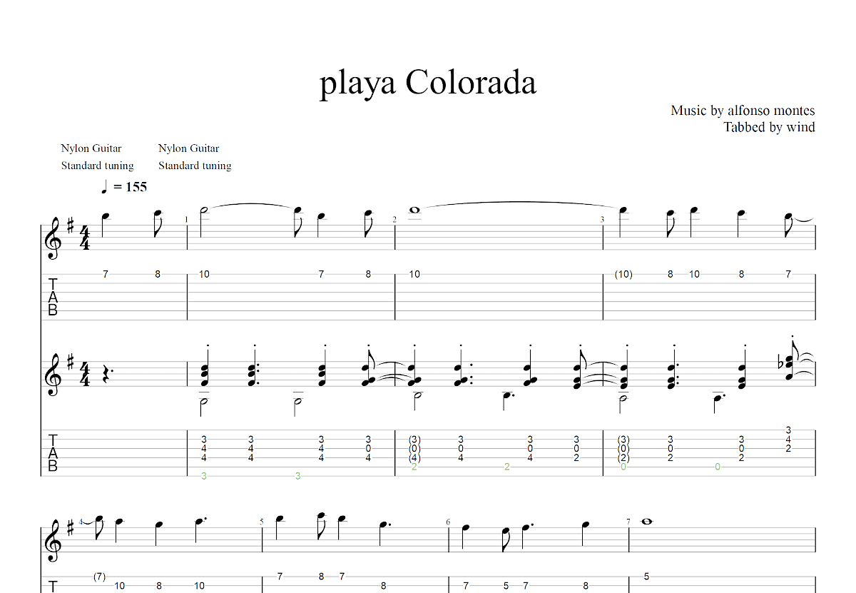 Playa Colorada吉他谱_Alfonso Montes_G调双吉他独奏