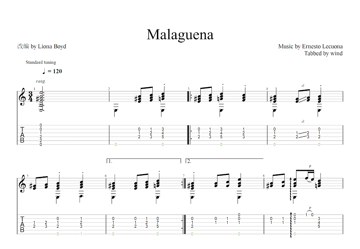 玛拉盖纳吉他谱预览图