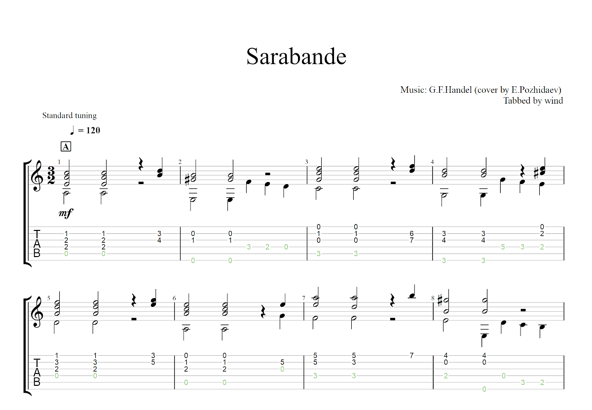 萨拉班德吉他谱预览图