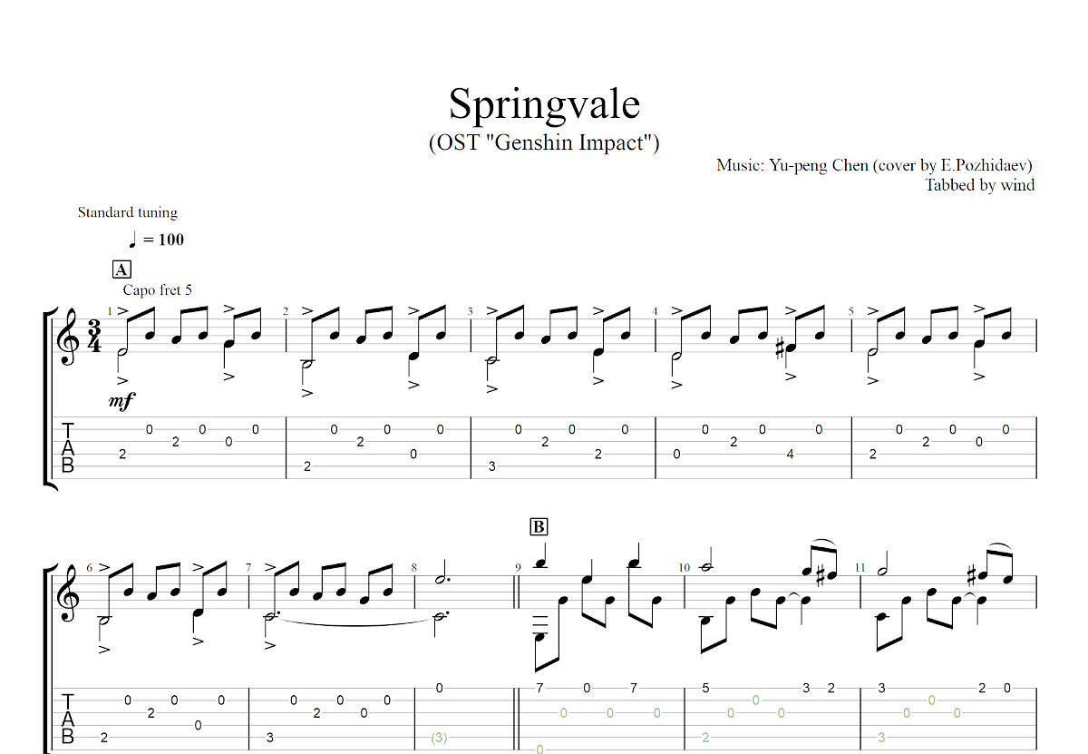 Springvale Theme吉他谱预览图