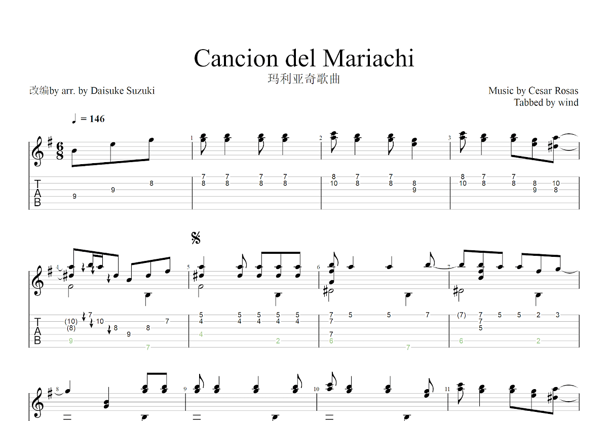 Cancion del Mariachi吉他谱预览图