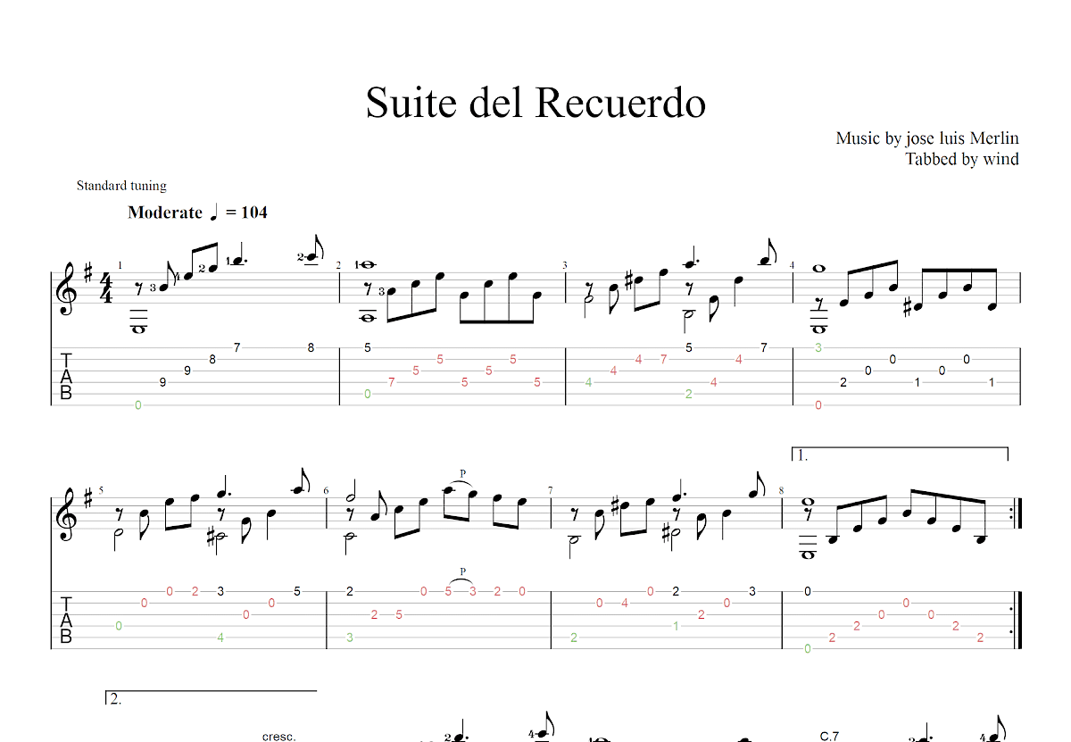 梅林回忆组曲-1吉他谱预览图
