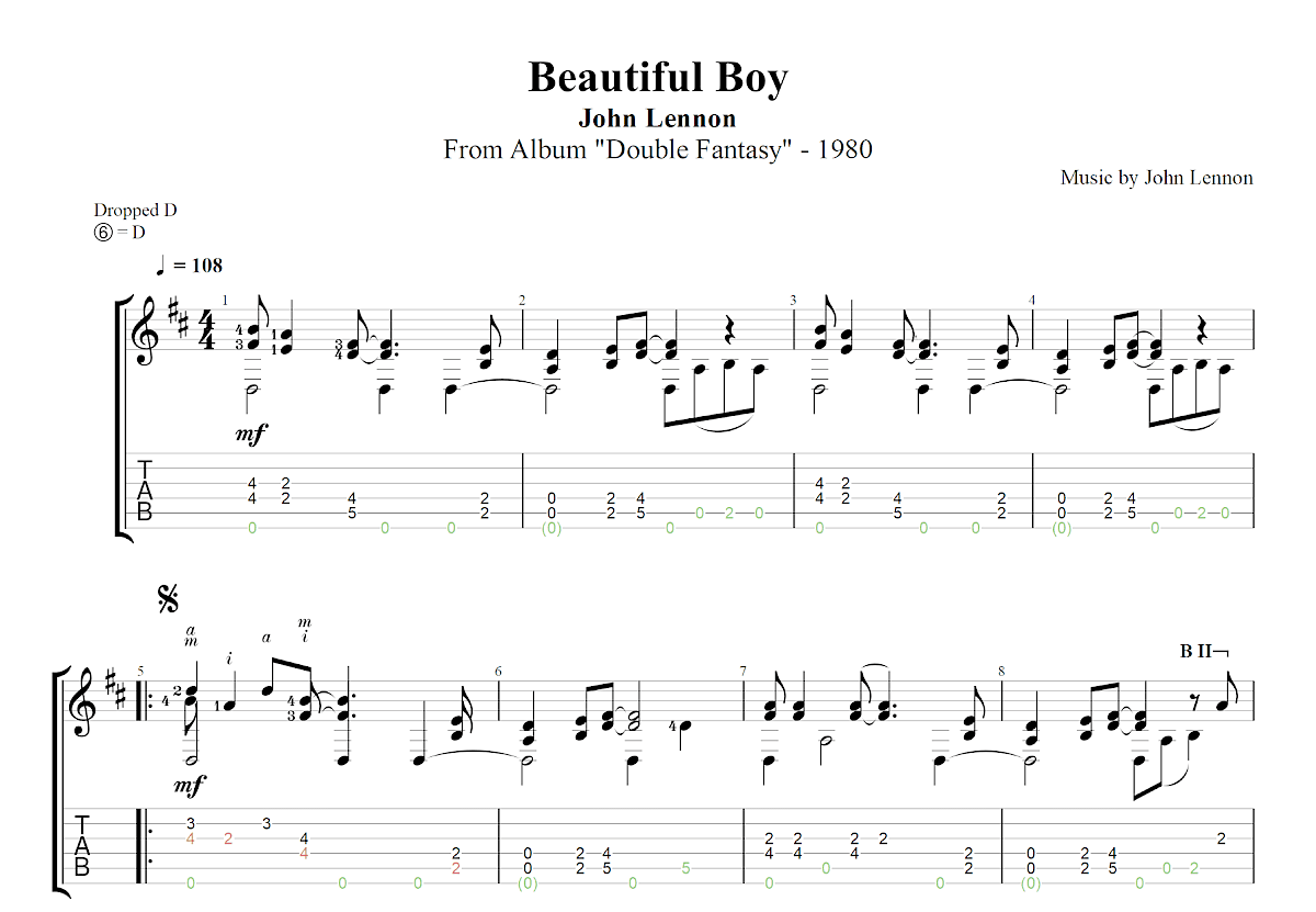 Beautiful Boy吉他谱_John Lennon_D调古典