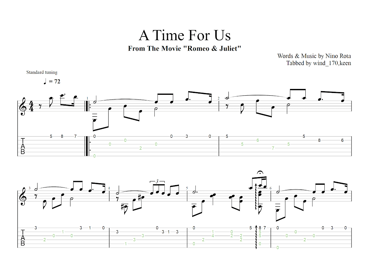 A Time For Us吉他谱预览图