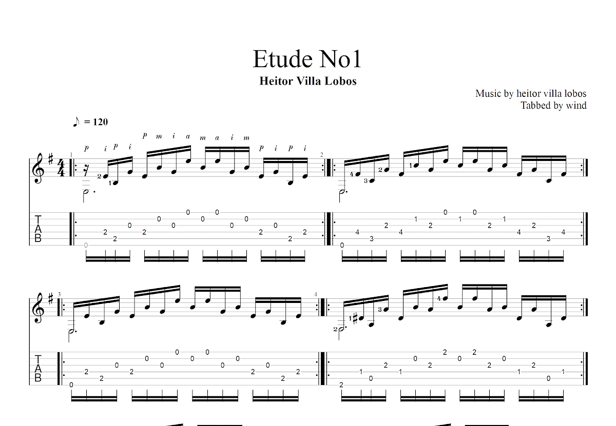 Etude No1吉他谱_Heitor Villa Lobos_G调古典