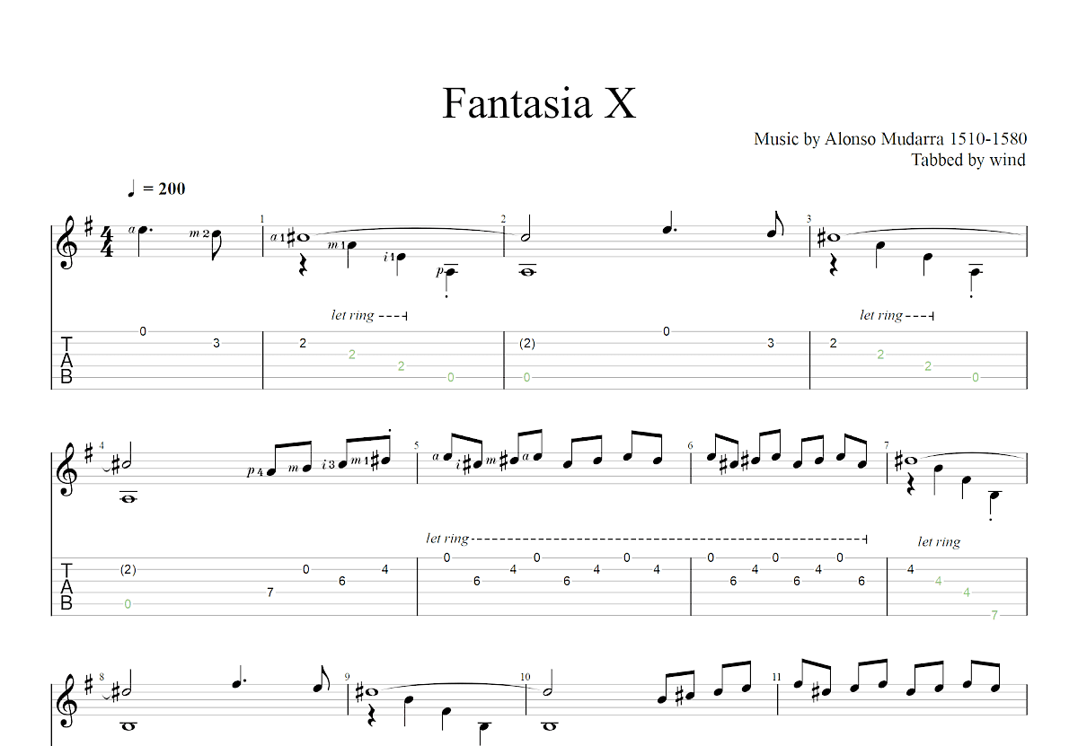Fantasia X吉他谱_Alonso Mudarra_G调古典