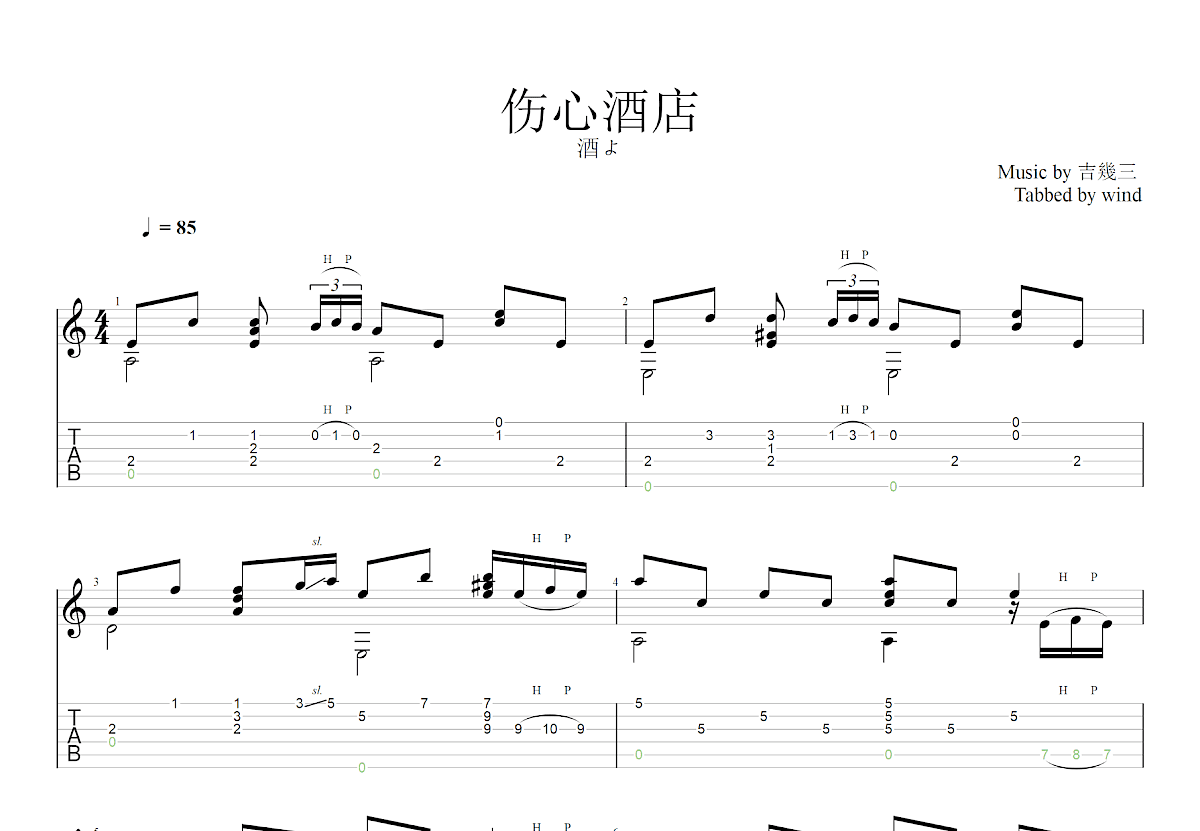 伤心酒店吉他谱预览图